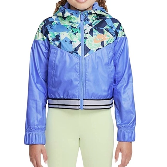 Nike Sportswear Windrunner Big Kids Girls’ Printed Jacket Royal Pulse Large - Picture 1 of 15